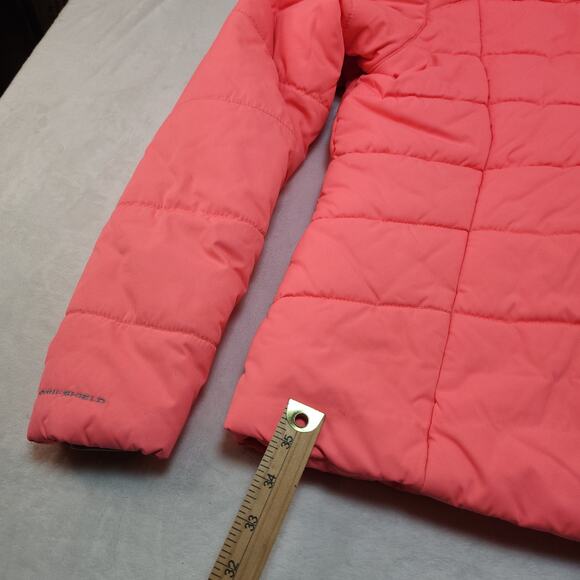 Columbia Puffer Jacket Womens Medium Neon Pink Florescent Hood Coral Pink - Picture 14 of 16
